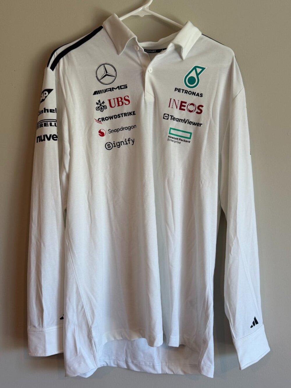 Adidas JX0757 Mens Large Mercedes AMG Petronas Formula 1 Polo Long Sleeve Shirt